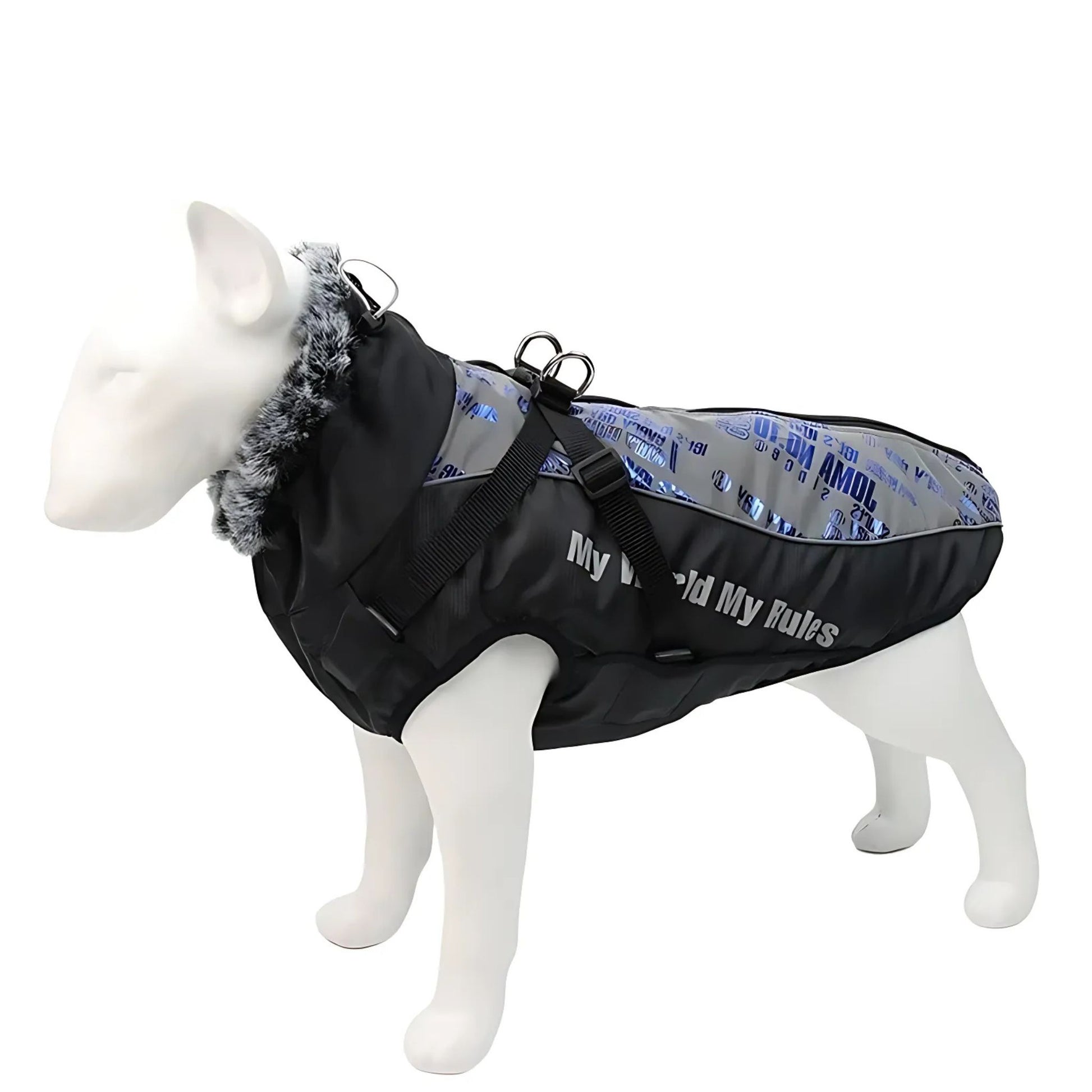 Ropa impermeable para perros grandes, abrigo de invierno con arnés, collar peludo, ropa cálida para mascotas, chaqueta para perros grandes, tipo  Labrador y Bulldog.