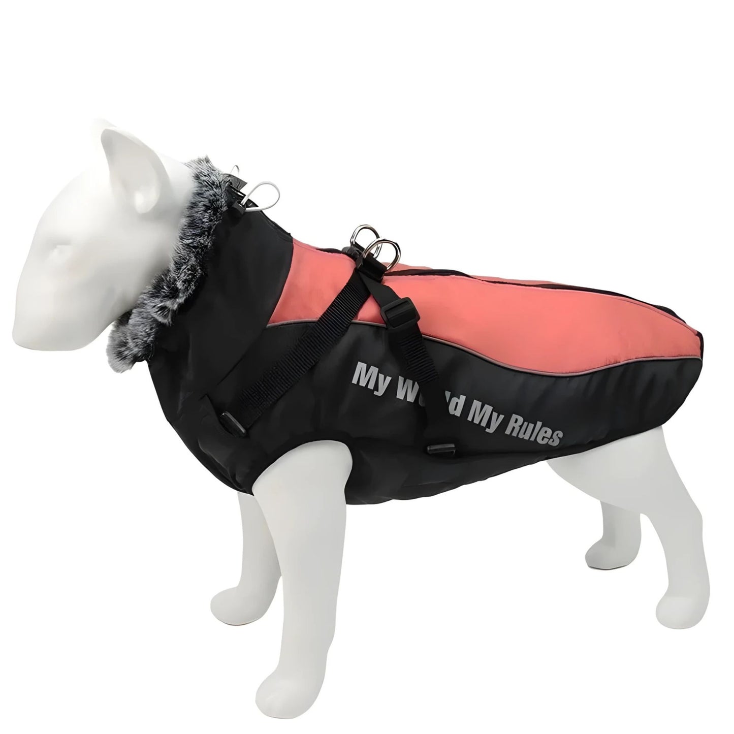 Waterproof Large Dog Clothes Winter Dog Coat with Harness Furry Collar Warm Pet Clothing Big Dog Jacket Labrador Bulldog Costume